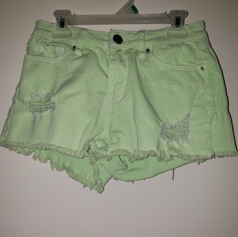 distressed green shorts
